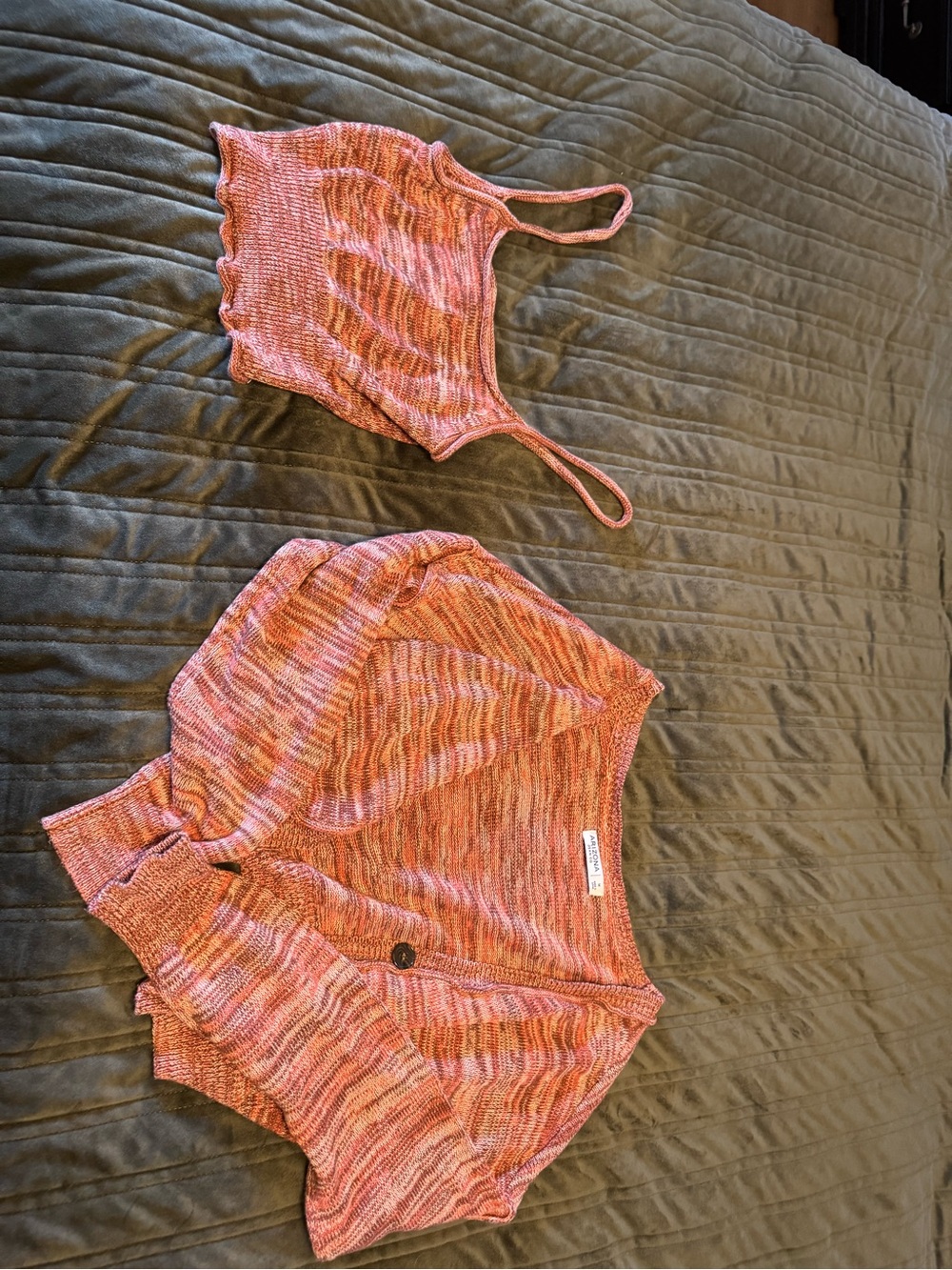 Arizona Jean Company Pink-Orange Marled Knit Cardigan Set